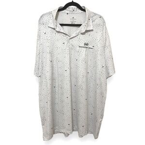 Adidas Golf Polo Shirt Men's Size 2XL White Golf Flag Print Performance Wicking